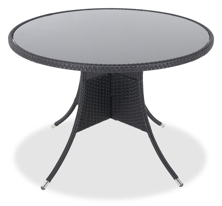 Ensemble Arizona 5 pièces pour la terrasse à l’extérieur avec table ronde et 4 chaises - osier en résine tressé à la main, dessus de table rond en verre, résistant aux rayons UV et aux intempéries - noir