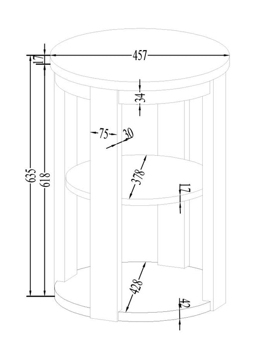 Table de bout ronde Declan moderne de 18 po avec tablette - noire
