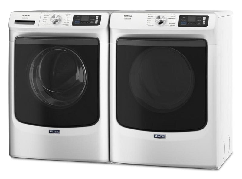 Laveuse intelligente à chargement frontal Pet Pro de 5,8 pi3 et sécheuse à gaz de 7,4 pi3 de Maytag – blanches