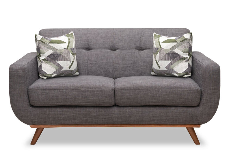 Causeuse Freeman de Kort & Co. de 63 po en tissu d’apparence lin avec pattes en bois et coussins de dossier capitonnés - gris anthracite