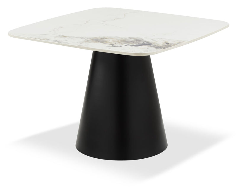 Ensemble table à café de 39,5 po et table de bout modernes Hazel avec dessus en pierre frittée blanche - noir et blanc