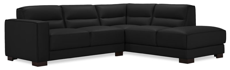 Sofa sectionnel de droite Citadel 2 pièces en cuir véritable de qualité supérieure avec pattes en bois - noir