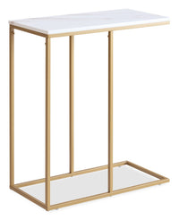  Table d’appoint Voss de 20 po avec dessus en imitation de marbre - blanche et dorée