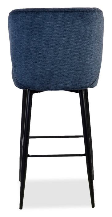 Tabouret Sara de hauteur comptoir de 26 po (H) en tissu d’apparence velours et en métal - bleu
