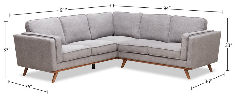 Sofa sectionnel Kassia de Kort & Co. 2 pièces en tissu d’apparence lin avec base et pattes en bois - gris