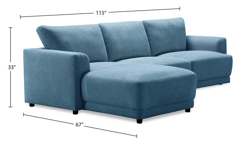 Sofa sectionnel modulaire de droite Voyage 3 pièces en tissu avec coussins de dossier amovibles - bleu
