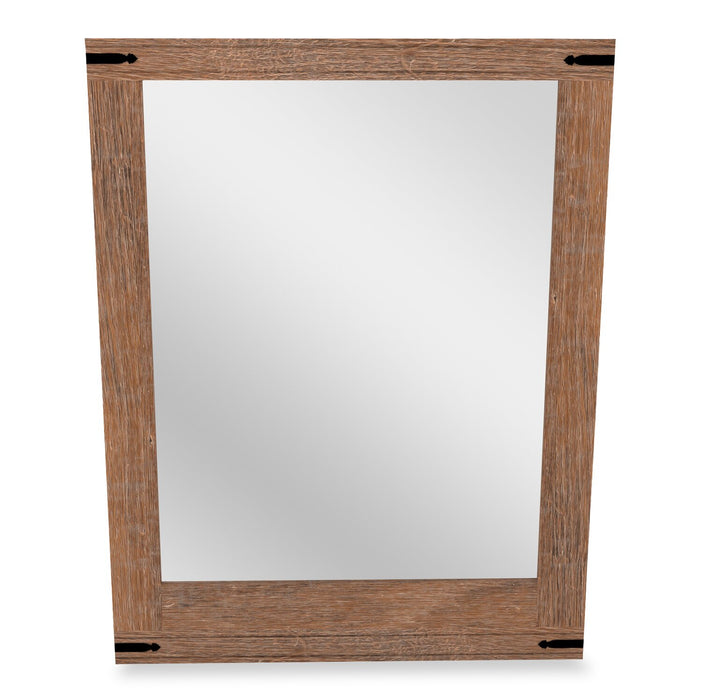 Ensemble lit matelot Driftwood 6 pièces avec tête de lit de rangement, commode, miroir et table de nui, brun - format lit simple
