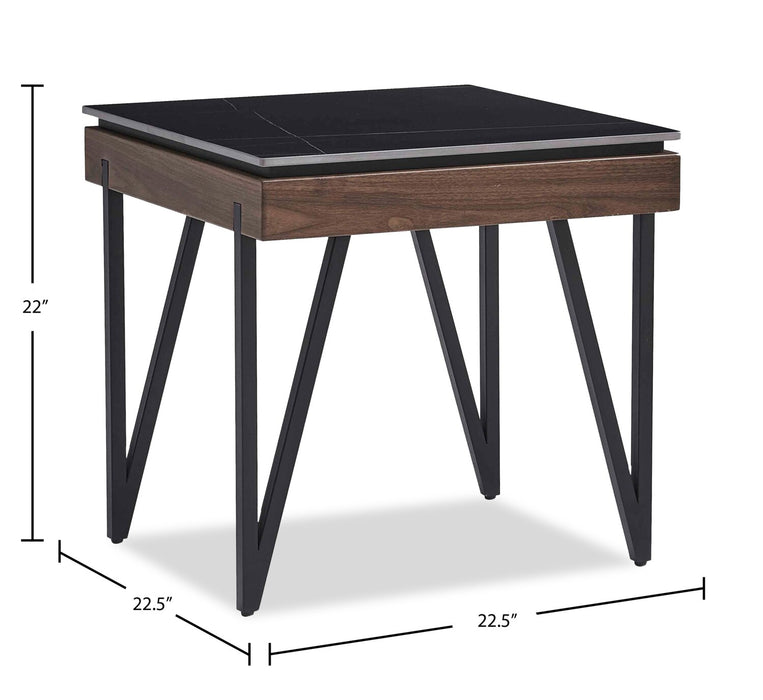 Table de bout moderne Juno de 22,5 po avec dessus en pierre frittée - noire