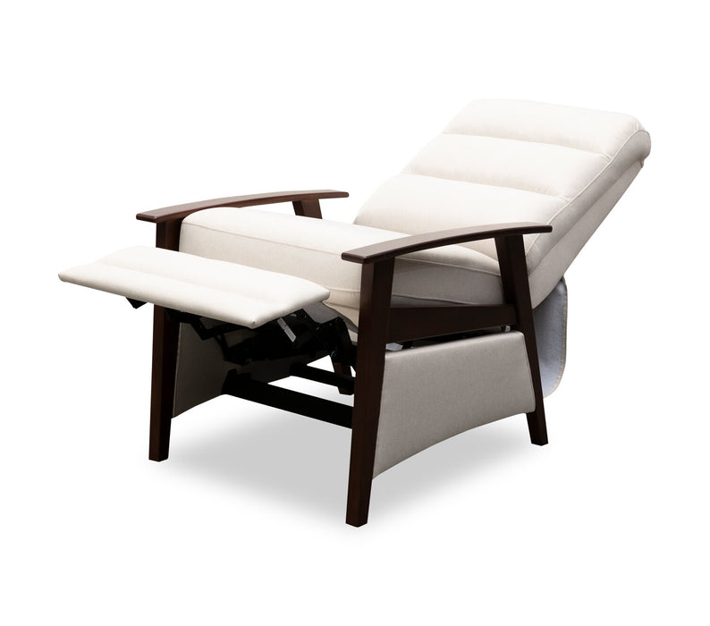 Fauteuil d’appoint à inclinaison par poussée Bree de 28,5 po en tissu d’apparence lin avec accoudoirs et pattes en bois - beige