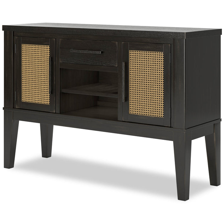 Desserte de salle à manger Shaw de 56 po (L) avec rangement, support à vin intégré et détails à apparence de canne - noire