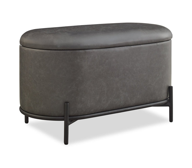 Pouf de rangement Victoria de 18 po en similicuir avec base en métal - anthracite
