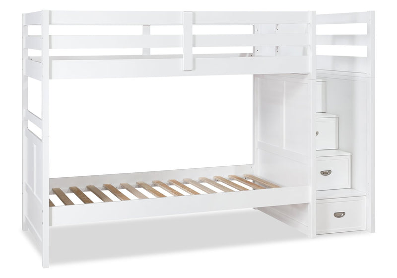 Lits superposés Quinn pour enfants avec commode escalier intégrée et garde-corps, blancs - simple et simple