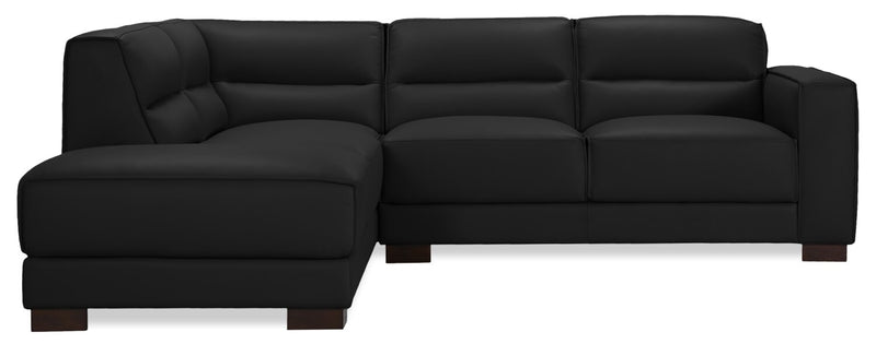 Sofa sectionnel de gauche Citadel 2 pièces en cuir véritable de qualité supérieure avec pattes en bois - noir