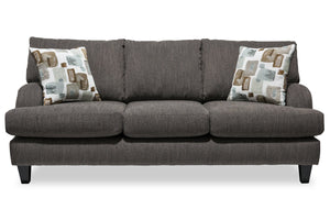 Sofa Nofia de 80 po fabriqué au Canada en tissu de chenille avec 2 coussins décoratifs et pattes en bois - gris anthracite