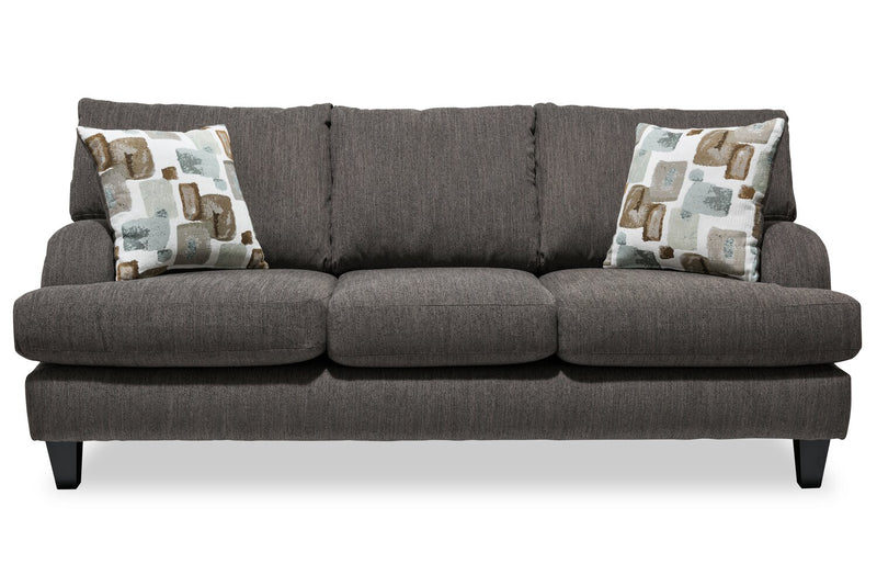Sofa Nofia de 80 po fabriqué au Canada en tissu de chenille avec 2 coussins décoratifs et pattes en bois - gris anthracite