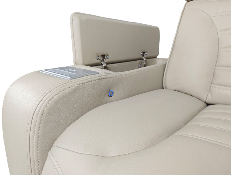 Sofa sectionnel à inclinaison électrique Zen 3 pièces de style cinéma maison en tissu d’apparence cuir avec massage et console de rangement - abricot