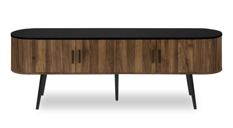 Meuble pour téléviseur rustique Elle de 72 po avec rangement et système de gestion des câbles pour téléviseurs jusqu’à 80 po - brun foncé et noir