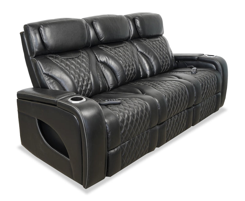 Sofa de massage à inclinaison électrique Elite de 86 po en cuir véritable avec son immersif et appuie-têtes électriques - noir