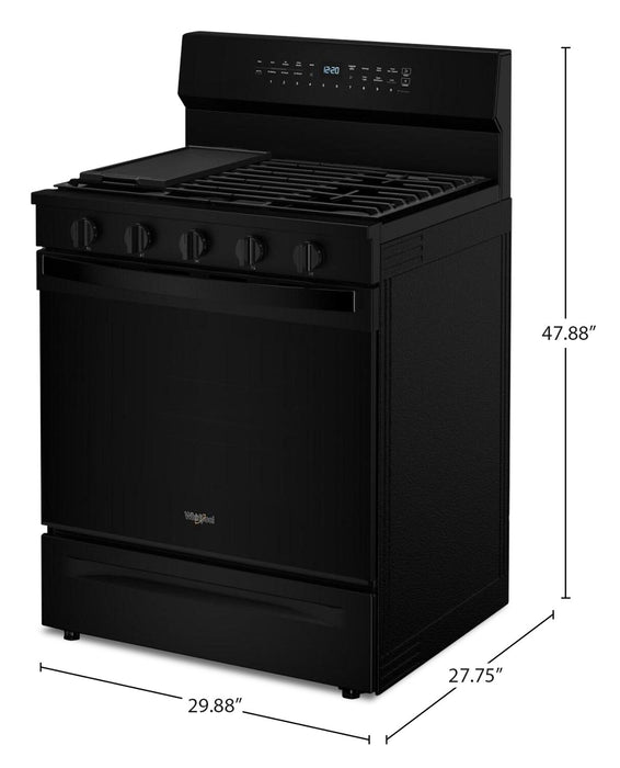 Cuisinière intelligente à gaz Whirlpool de 5 pi³ avec friture à air et autonettoyage - noire - WFGS7530RB