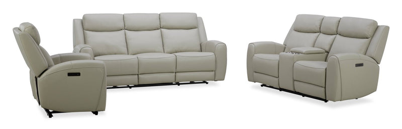 Sofa à inclinaison électrique Reign de 87 po en cuir véritable de qualité supérieure avec ports USB - taupe clair de lune Deltona