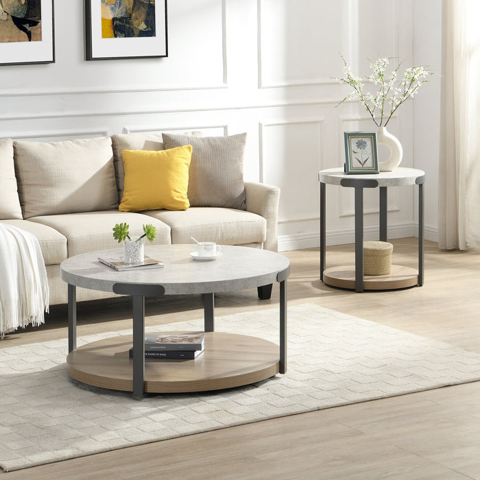 Table de bout ronde Felicity de 22 po avec tablette - grise