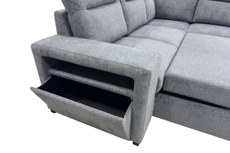 Sofa-lit sectionnel de droite Coast 3 pièces en tissu avec rangement et pouf - fumée 
