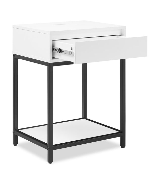 Table de nuit Akio de 18 po (l) x 25,75 po (H) à 1 tiroir avec dessus relevable et rangement - blanche et noire