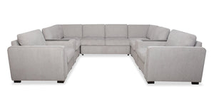 Sofa sectionnel Vault 9 pièces avec causeuse-lit, 4 fauteuils de rangement et console de rangement avec USB - gris