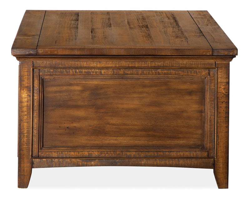 Table à café traditionnelle Hanson de 50 po en pin avec dessus relevable - muscade grillée