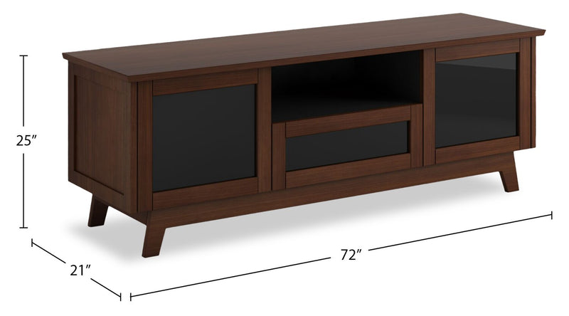 Meuble pour téléviseur Heston de 72 po de qualité supérieure avec rangement - noyer moyen 