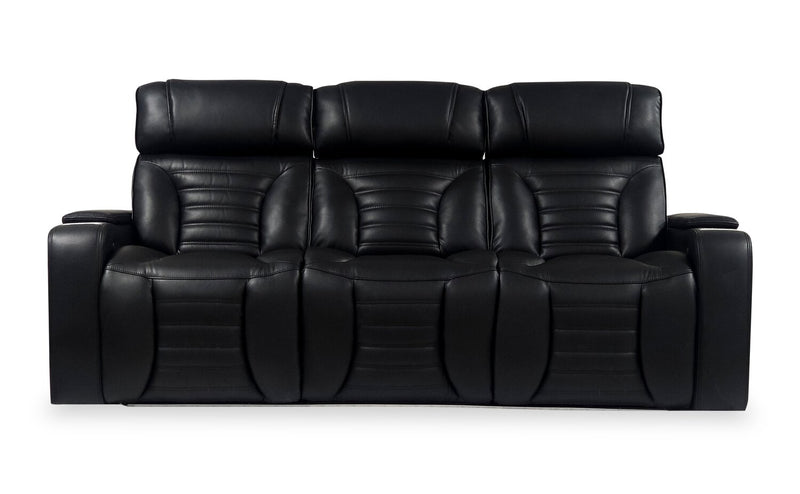 Sofa de massage à inclinaison électrique Zen de 86 po en tissu d’apparence cuir avec appuie-têtes électriques et console rabattable - noir