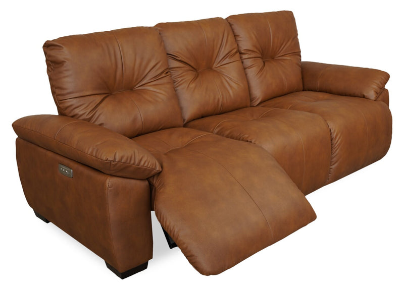 Sofa à inclinaison électrique Bello de 91,7 po en tissu d’apparence cuir - brun