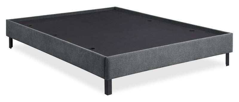Lit plateforme Amos rembourré en tissu anthracite avec tête de lit capitonnée - format grand lit