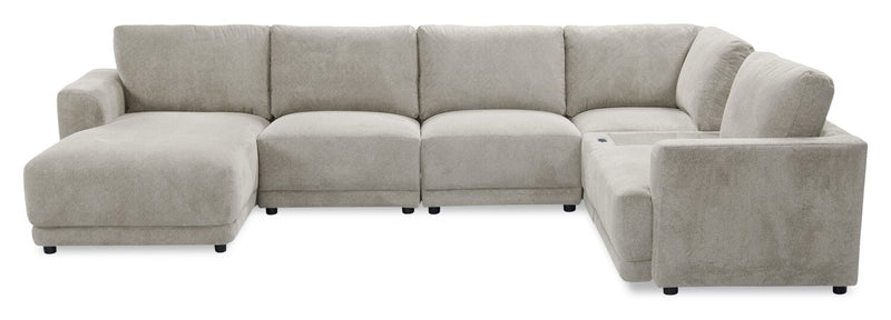 Sofa sectionnel modulaire de gauche Voyage 6 pièces en tissu avec console et coussins de dossier amovibles - taupe