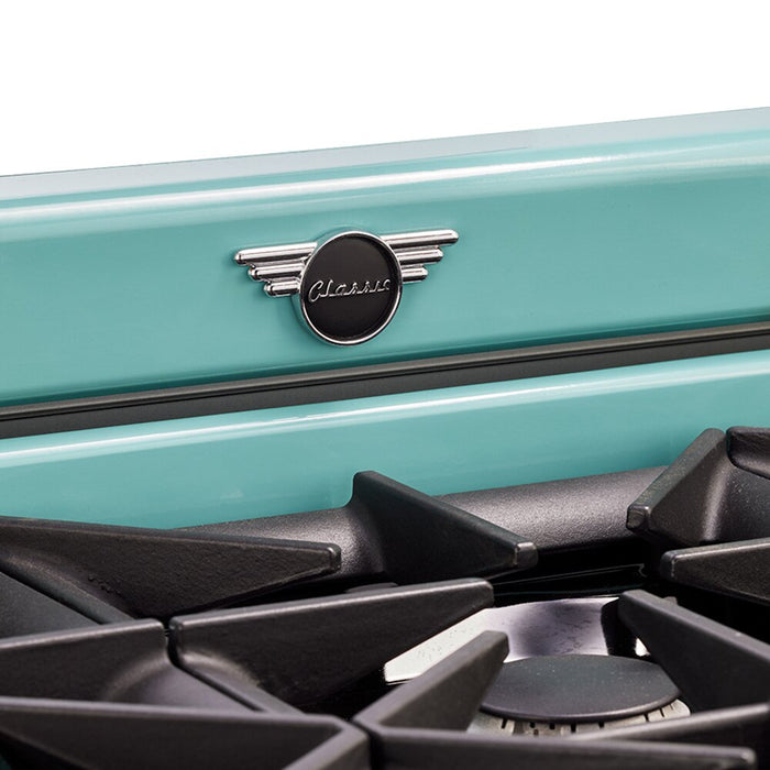 Cuisinière à gaz Classic Rétro par Unique de 36 po et de 5,2 pi3 à 6 brûleurs avec convection - turquoise brume marine - UGP-36CR T