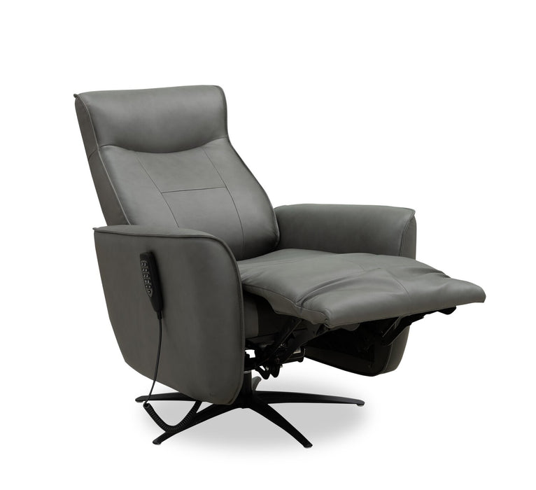 Fauteuil de massage à inclinaison électrique Serene de 31 po en cuir véritable avec appuie-tête électrique et siège chauffant - gris