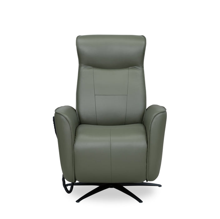Fauteuil de massage à inclinaison électrique Serene de 31 po en cuir véritable avec appuie-tête électrique et siège chauffant - vert