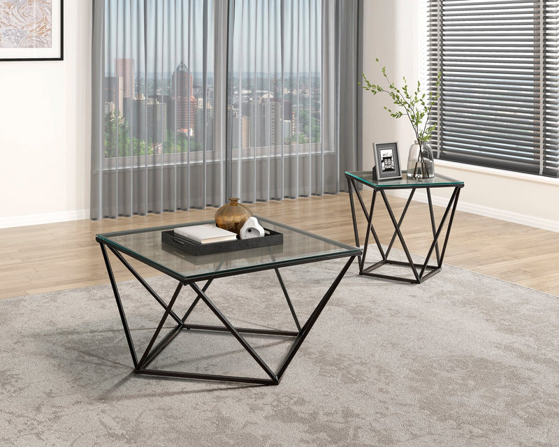 Table à café moderne Prism de 31,5 po avec dessus en verre - verre avec base en métal 