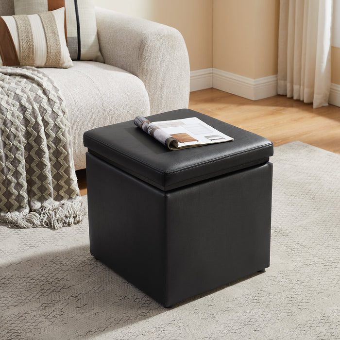 Pouf de rangement carré Manitoba de 18 po en similicuir - noir