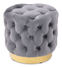  Pouf rond Adell de 17 po en tissu avec base dorée - gris
