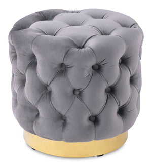 Pouf rond Adell de 17 po en tissu avec base dorée - gris