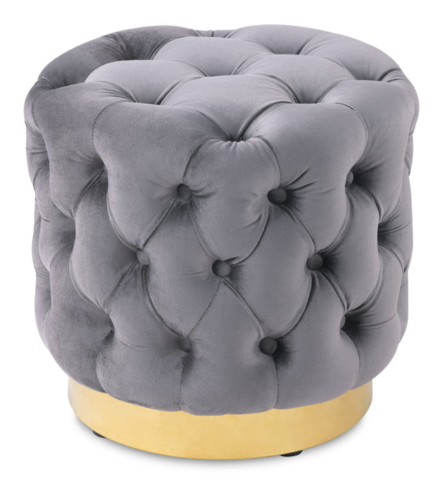 Pouf rond Adell de 17 po en tissu avec base dorée - gris