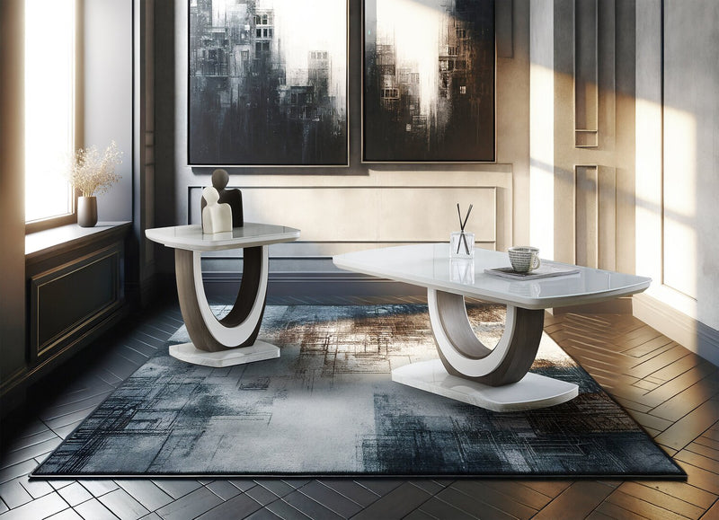 Table à café moderne Brimley de 47,25 po - blanche et grise