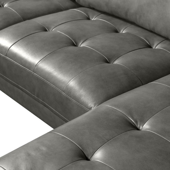 Sofa sectionnel de droite Edge 2 pièces en cuir véritable avec pattes en bois et coussins de dossier amovibles - gris