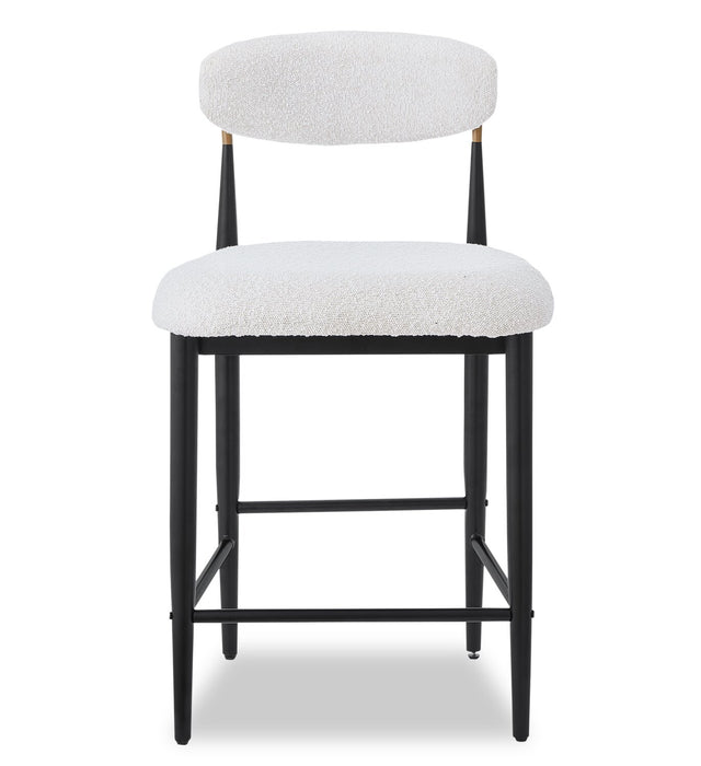 Tabouret Capri de Kort & Co. de hauteur comptoir en métal avec tissu bouclé et touches dorées - blanc