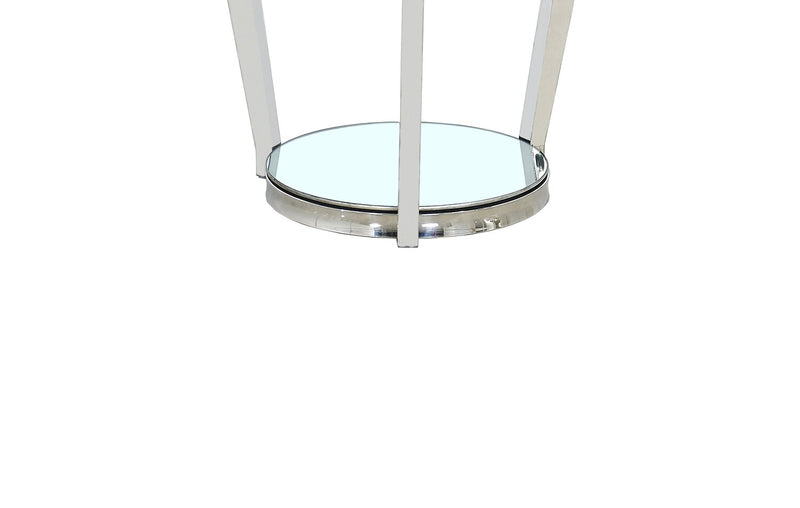 Table de bout ronde moderne Yonge de 22 po avec dessus en verre et tablette - fini chromé avec acier inoxydable