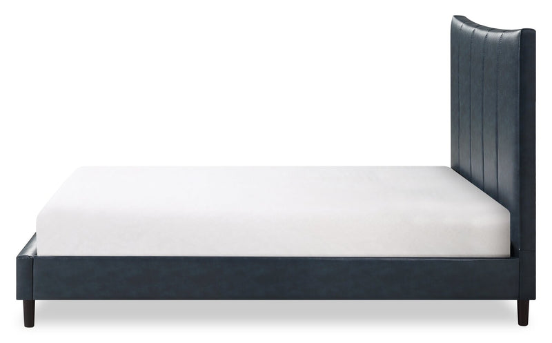 Lit plateforme rembourré Paseo en tissu de cuir végétalien bleu marine - format lit double 