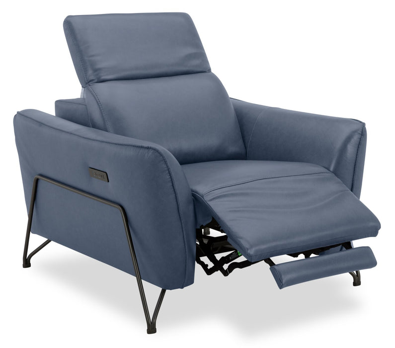 Fauteuil à inclinaison électrique Riviera en cuir véritable de qualité supérieure - bleu