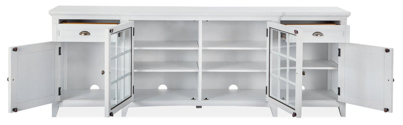 Meuble pour téléviseur traditionnel Wesley de 90 po avec rangement et système de gestion des câbles pour téléviseurs jusqu’à 95 po - blanc calcaire