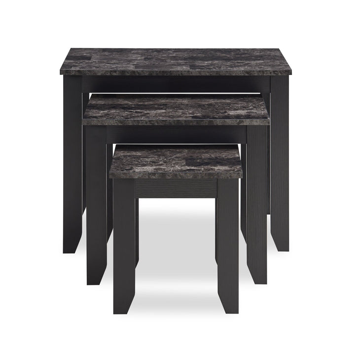 3 tables gigognes Roma de 25 po avec tablette - imitation de marbre noire